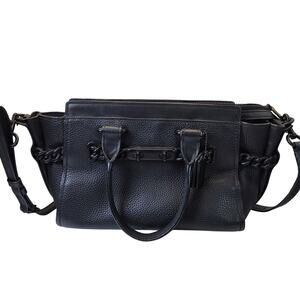 Coach Black Pebbled Leather Shoulder Satchel Tote Bag w/ Chain Detail